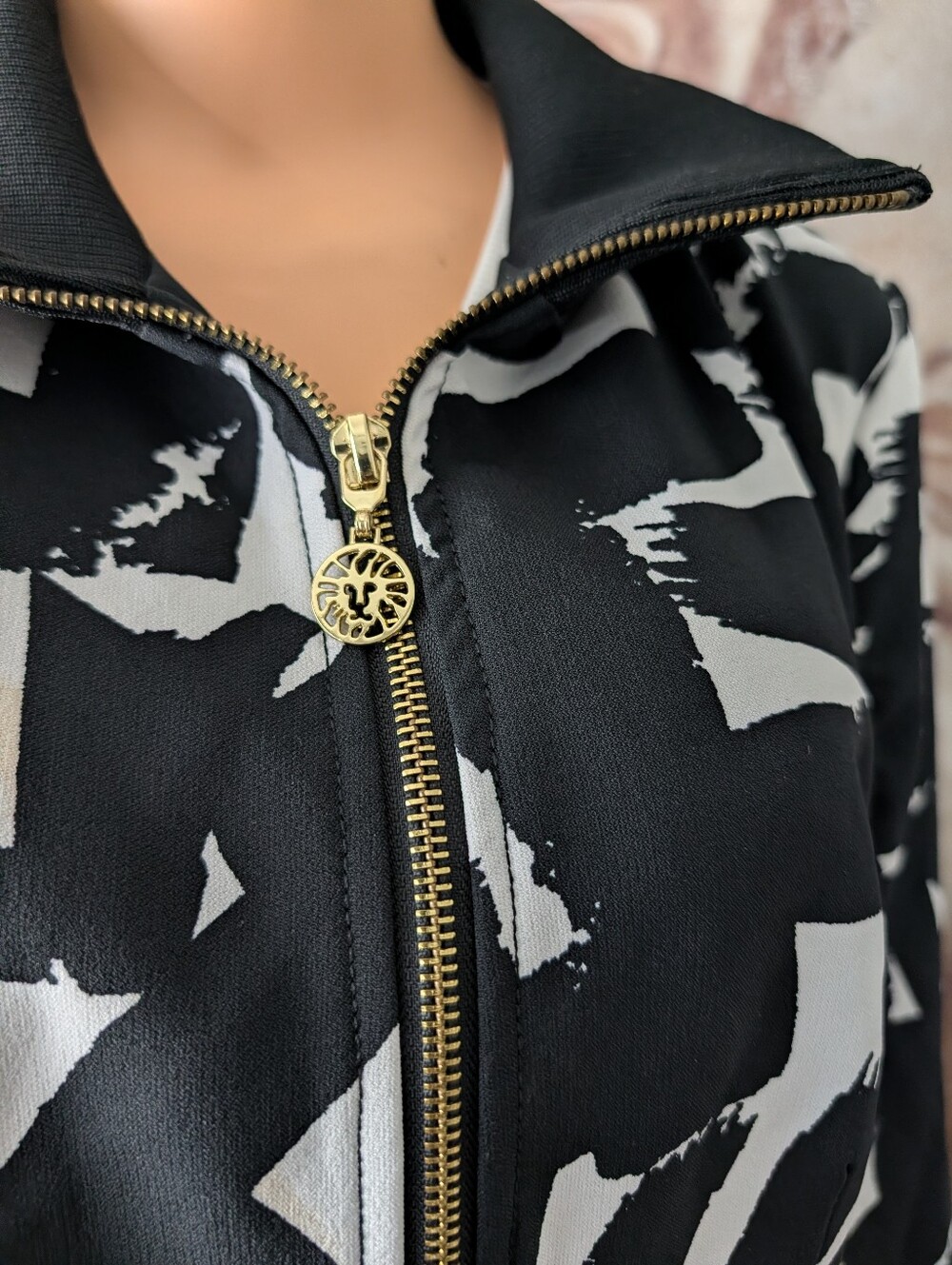 Anne Klein black and white abstract print zip-up jacket Size L - Picture 4 of 9